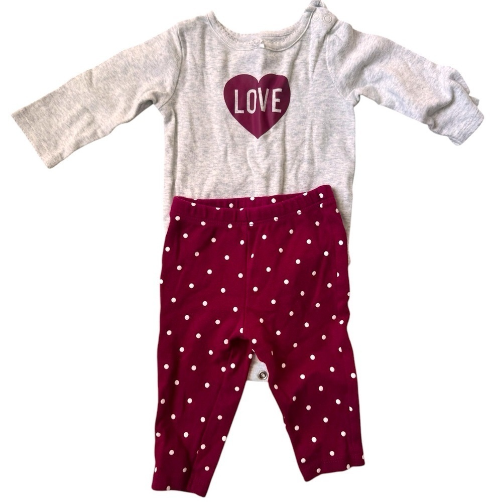 Carter’s Baby Girl “Love” Bodysuit & Polka Dot Leggings Set baby outfit– Size 6M
